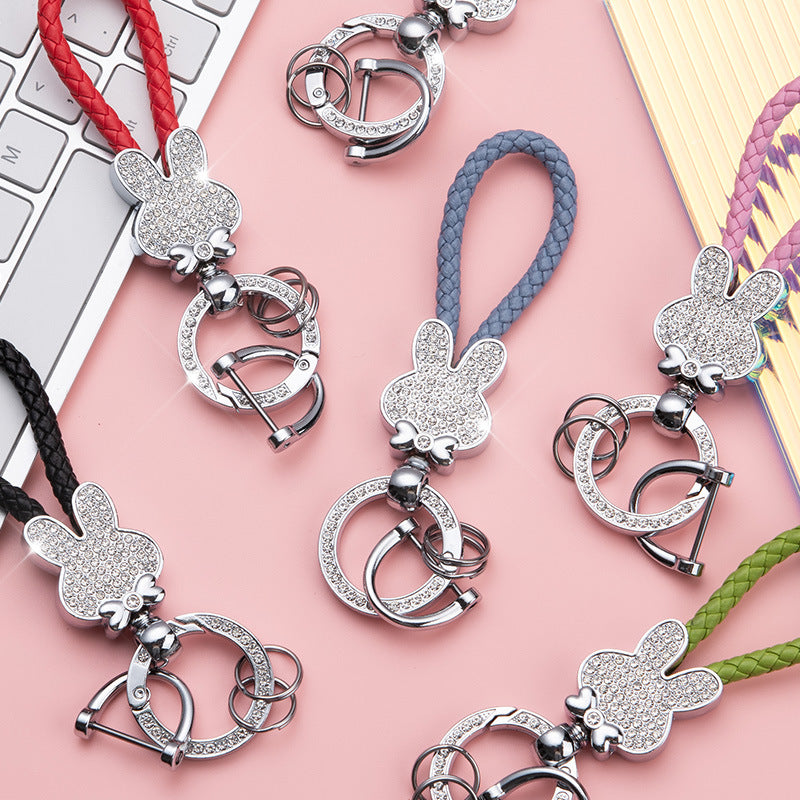 Wholesale Diamond Bunny Zinc Alloy Keychain Fashion Braided Rope